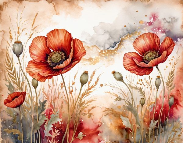 Autumn Poppies Digital Paper: 15 Watercolor Landscape Printable Pages - Scrapbook Paper - Commercial Use — image 12
