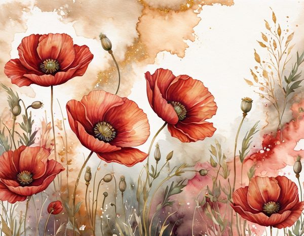 Autumn Poppies Digital Paper: 15 Watercolor Landscape Printable Pages - Scrapbook Paper - Commercial Use — image 13