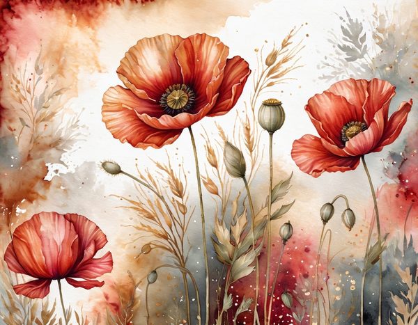 Autumn Poppies Digital Paper: 15 Watercolor Landscape Printable Pages - Scrapbook Paper - Commercial Use — image 15