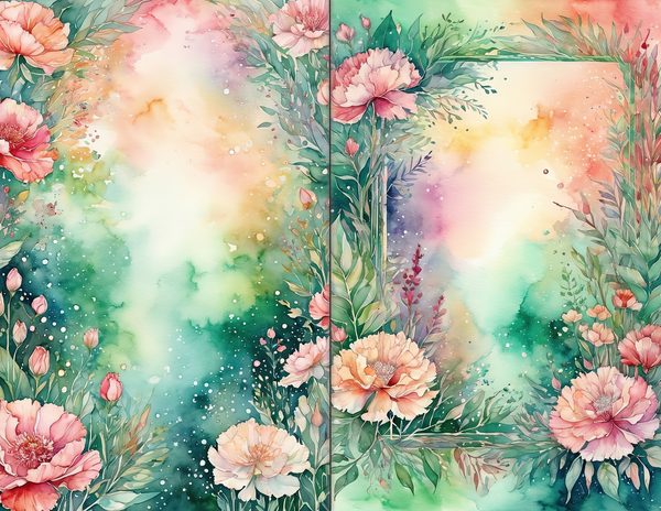 Junk Journal Spreads: 60 Open Book Pages - Watercolor Carnations - Collage Paper, Commercial Use — image 5