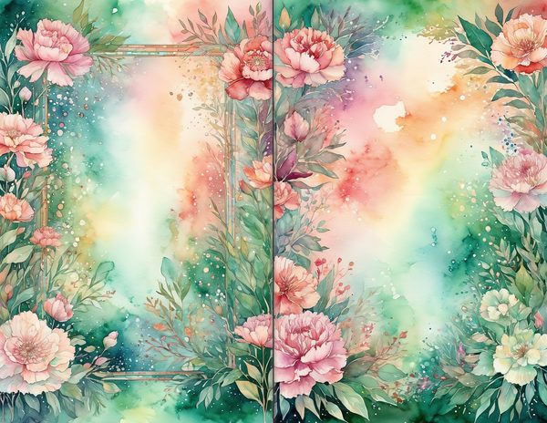 Junk Journal Spreads: 60 Open Book Pages - Watercolor Carnations - Collage Paper, Commercial Use — image 10