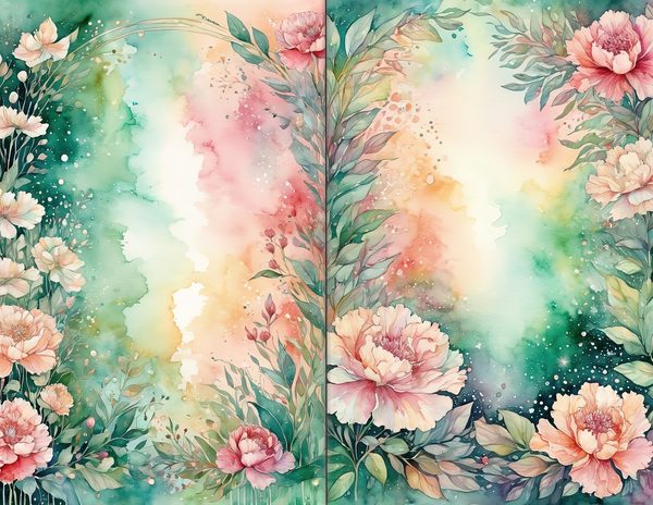 Junk Journal Spreads: 60 Open Book Pages - Watercolor Carnations - Collage Paper, Commercial Use — image 15