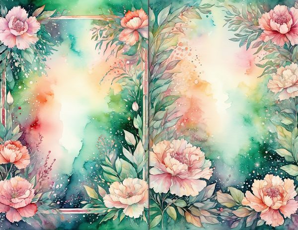 Junk Journal Spreads: 60 Open Book Pages - Watercolor Carnations - Collage Paper, Commercial Use — image 16