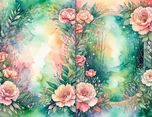 Junk Journal Spreads: 60 Open Book Pages - Watercolor Carnations - Collage Paper, Commercial Use — image 25