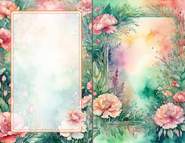 Junk Journal Spreads: 60 Open Book Pages - Watercolor Carnations - Collage Paper, Commercial Use — image 29