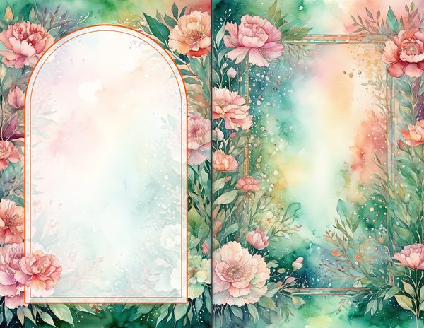 Junk Journal Spreads: 60 Open Book Pages - Watercolor Carnations - Collage Paper, Commercial Use — image 32