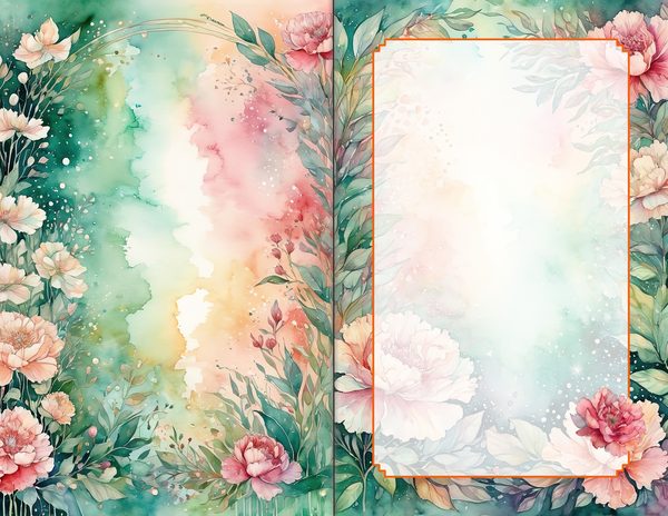 Junk Journal Spreads: 60 Open Book Pages - Watercolor Carnations - Collage Paper, Commercial Use — image 36