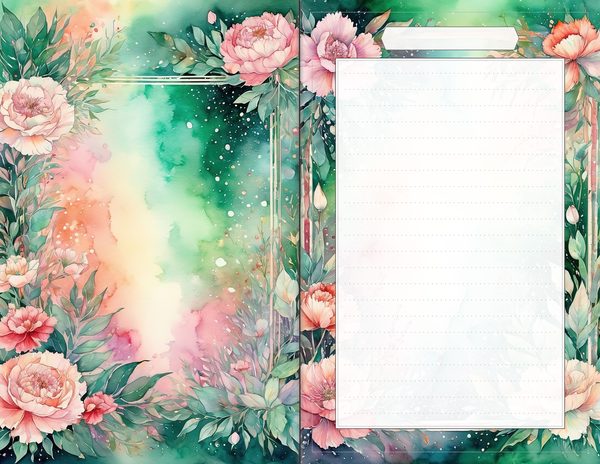 Junk Journal Spreads: 60 Open Book Pages - Watercolor Carnations - Collage Paper, Commercial Use — image 51