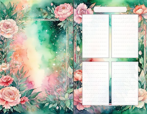 Junk Journal Spreads: 60 Open Book Pages - Watercolor Carnations - Collage Paper, Commercial Use — image 58