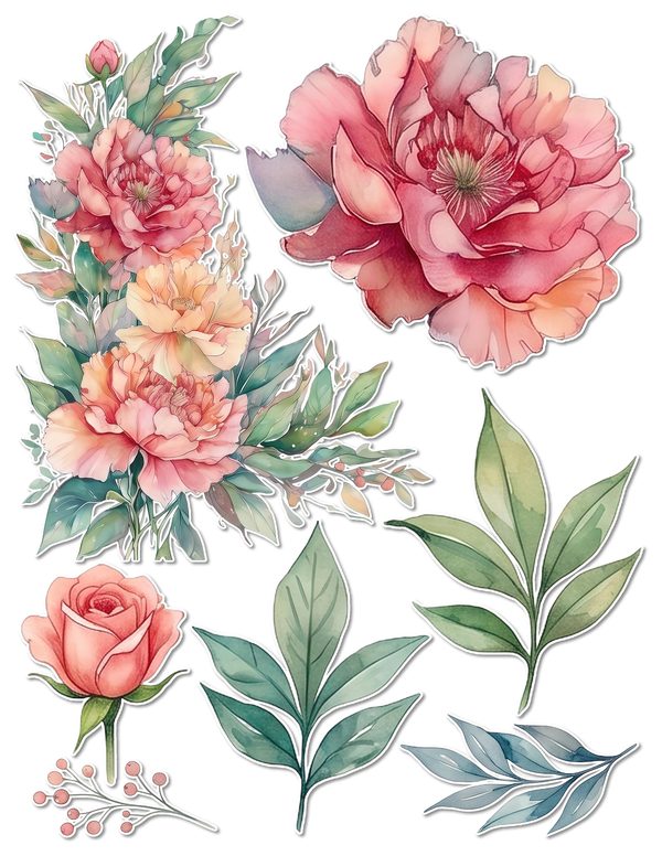Junk Journal Ephemera Kit: 85 Printable Fussy Cut Sheets - Watercolor Carnations - Commercial Use — image 49