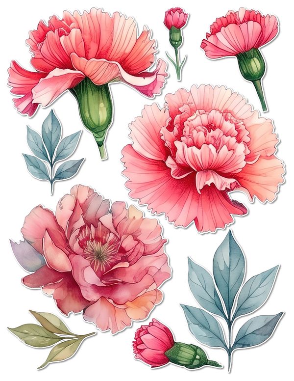 Junk Journal Ephemera Kit: 85 Printable Fussy Cut Sheets - Watercolor Carnations - Commercial Use — image 52