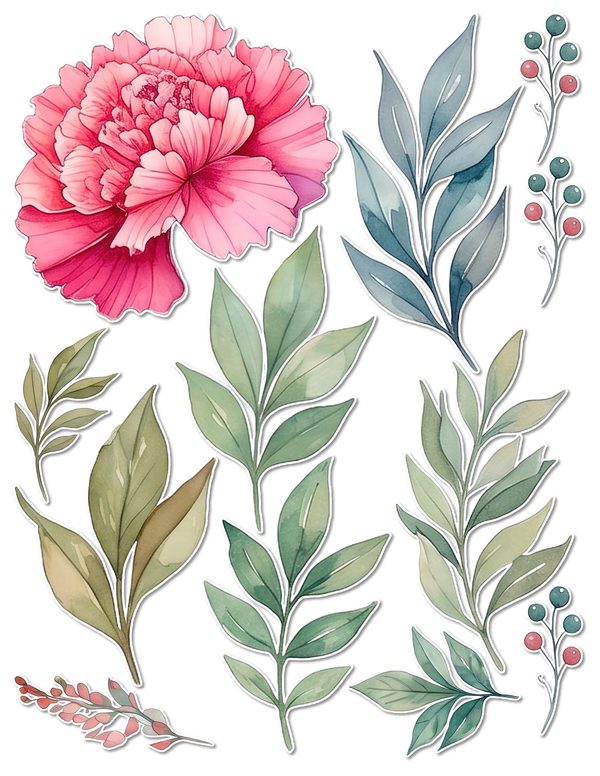 Junk Journal Ephemera Kit: 85 Printable Fussy Cut Sheets - Watercolor Carnations - Commercial Use — image 53