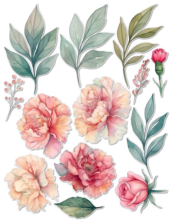 Junk Journal Ephemera Kit: 85 Printable Fussy Cut Sheets - Watercolor Carnations - Commercial Use — image 54