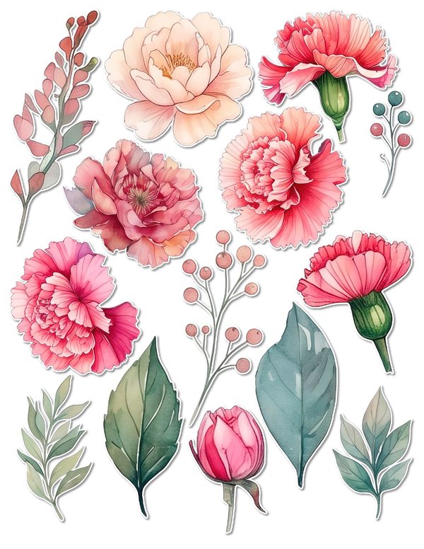 Junk Journal Ephemera Kit: 85 Printable Fussy Cut Sheets - Watercolor Carnations - Commercial Use — image 55