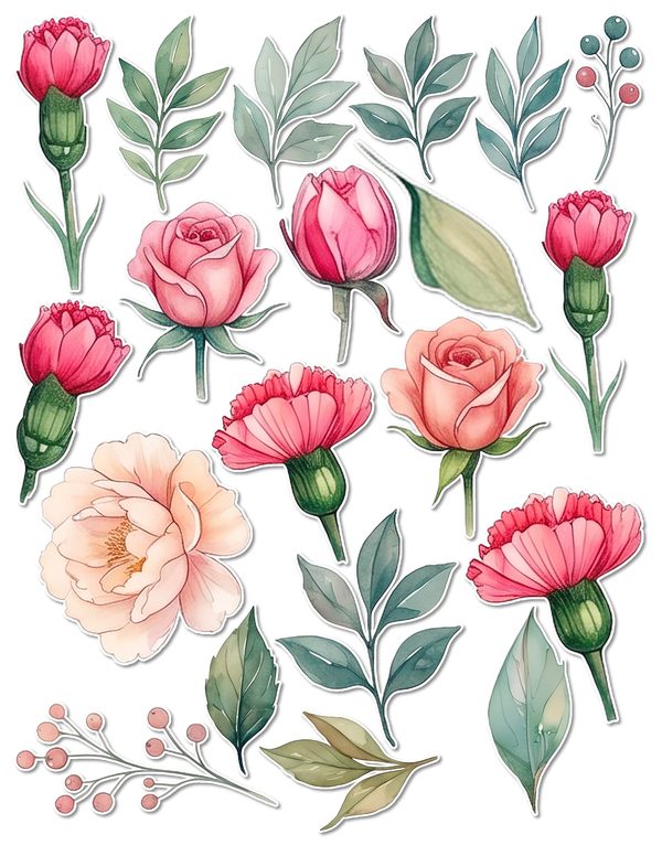 Junk Journal Ephemera Kit: 85 Printable Fussy Cut Sheets - Watercolor Carnations - Commercial Use — image 56
