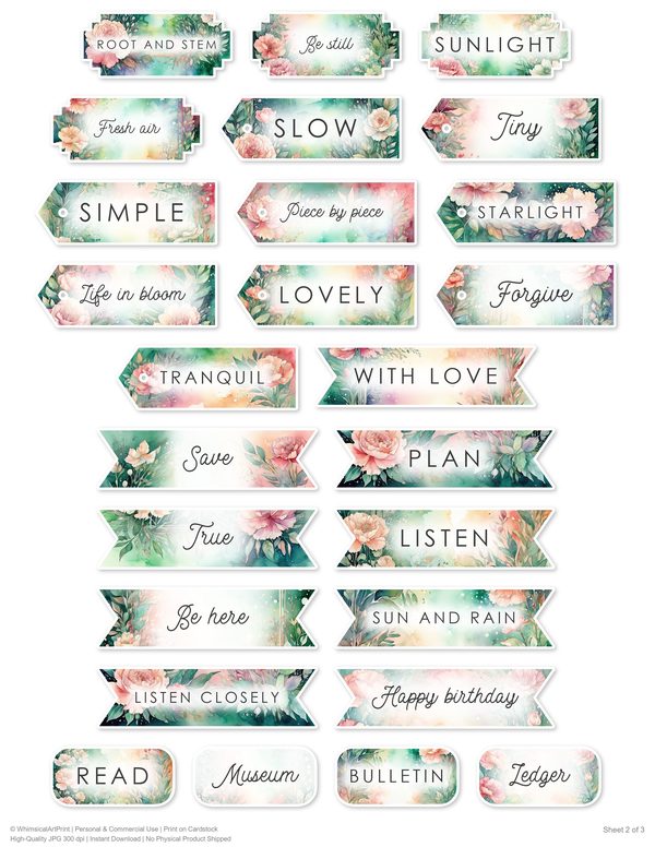 Junk Journal Ephemera Kit: 85 Printable Fussy Cut Sheets - Watercolor Carnations - Commercial Use — image 62
