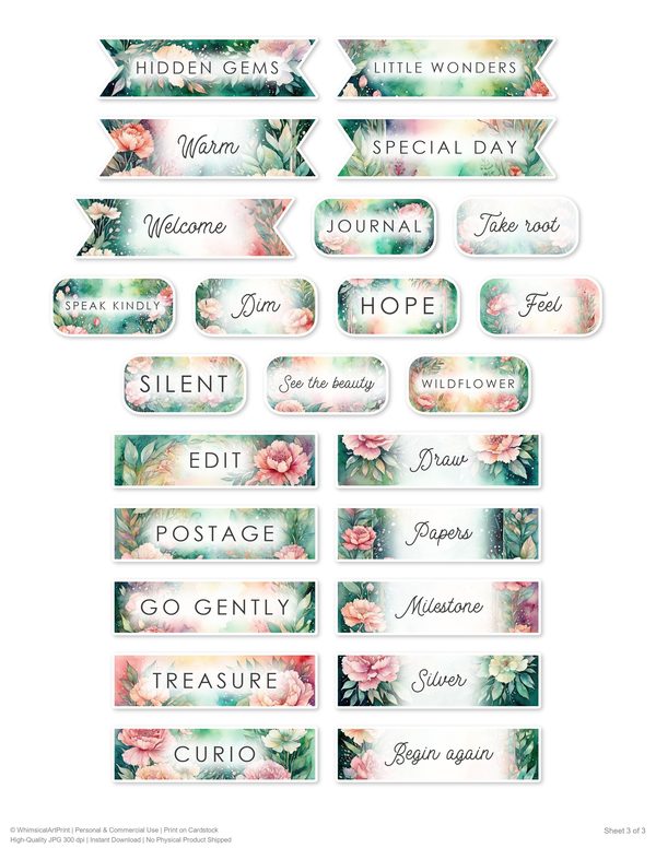 Junk Journal Ephemera Kit: 85 Printable Fussy Cut Sheets - Watercolor Carnations - Commercial Use — image 63