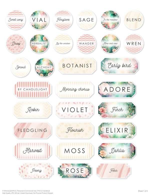 Junk Journal Ephemera Kit: 85 Printable Fussy Cut Sheets - Watercolor Carnations - Commercial Use — image 70