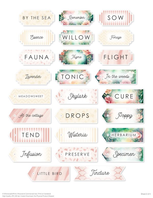 Junk Journal Ephemera Kit: 85 Printable Fussy Cut Sheets - Watercolor Carnations - Commercial Use — image 71