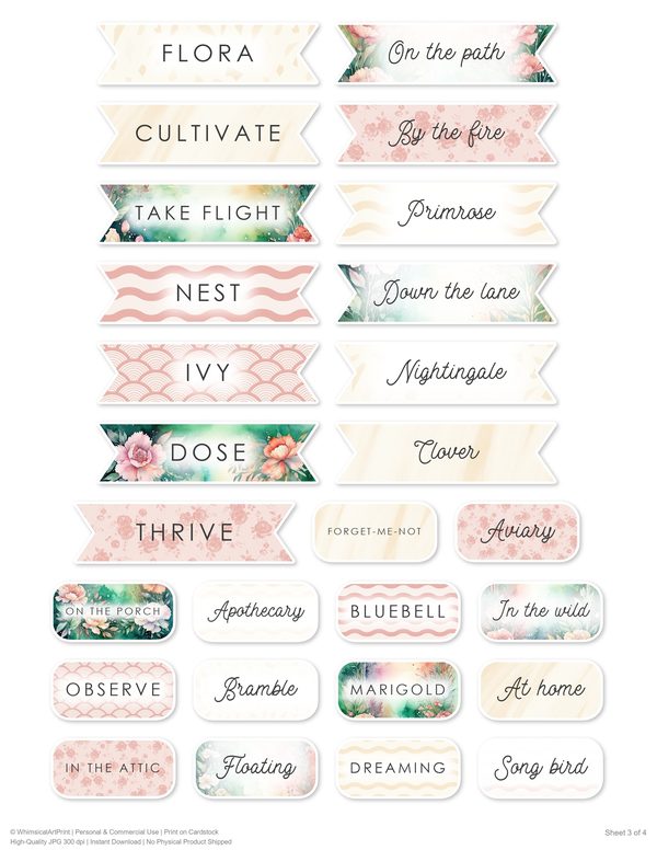 Junk Journal Ephemera Kit: 85 Printable Fussy Cut Sheets - Watercolor Carnations - Commercial Use — image 72