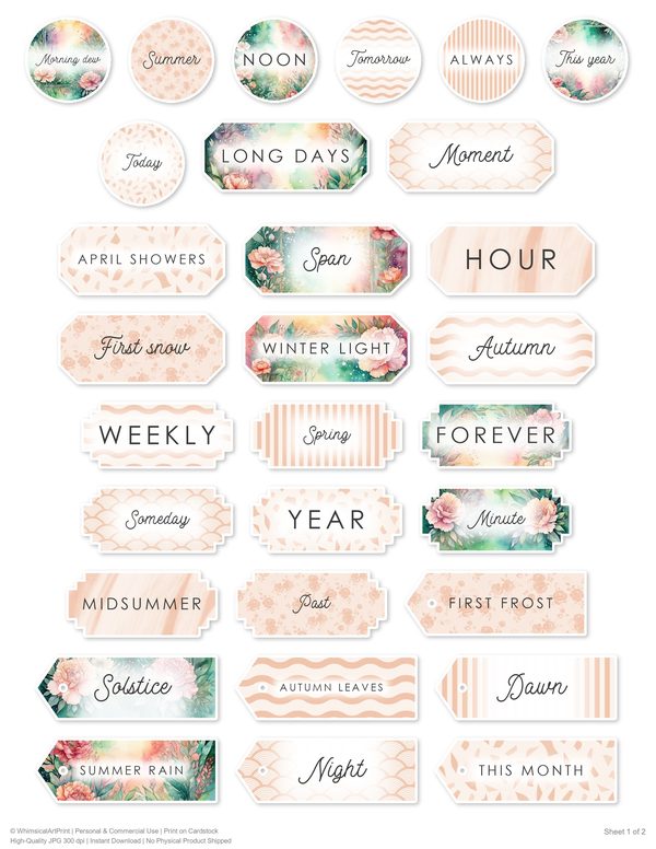Junk Journal Ephemera Kit: 85 Printable Fussy Cut Sheets - Watercolor Carnations - Commercial Use — image 74