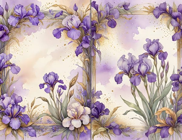 Journal Spreads: 60 Open Book Planner Pages - Watercolor Iris - Commercial Use — image 5