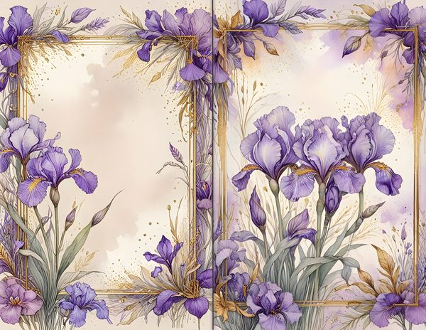Journal Spreads: 60 Open Book Planner Pages - Watercolor Iris - Commercial Use — image 10
