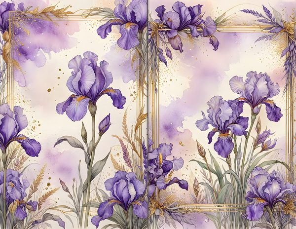 Journal Spreads: 60 Open Book Planner Pages - Watercolor Iris - Commercial Use — image 15