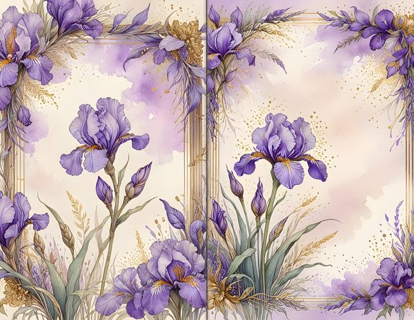 Journal Spreads: 60 Open Book Planner Pages - Watercolor Iris - Commercial Use — image 20