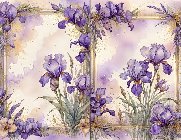 Journal Spreads: 60 Open Book Planner Pages - Watercolor Iris - Commercial Use — image 25