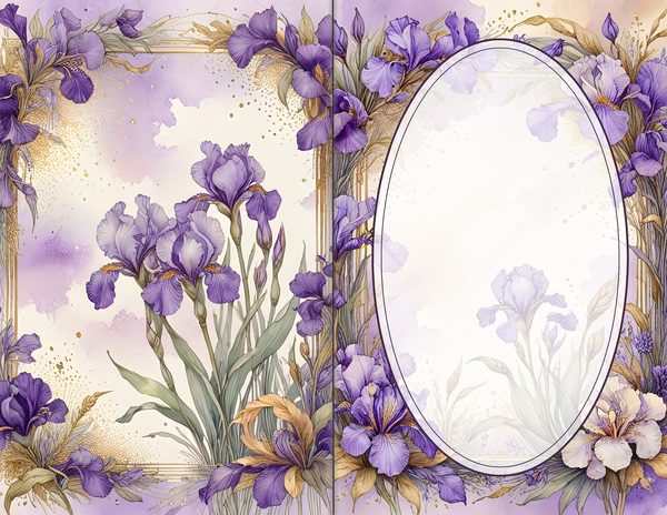 Journal Spreads: 60 Open Book Planner Pages - Watercolor Iris - Commercial Use — image 28