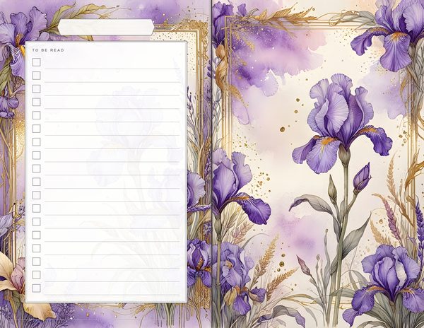 Journal Spreads: 60 Open Book Planner Pages - Watercolor Iris - Commercial Use — image 29