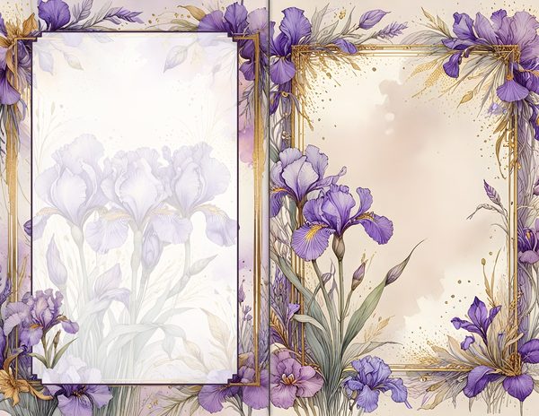 Journal Spreads: 60 Open Book Planner Pages - Watercolor Iris - Commercial Use — image 32