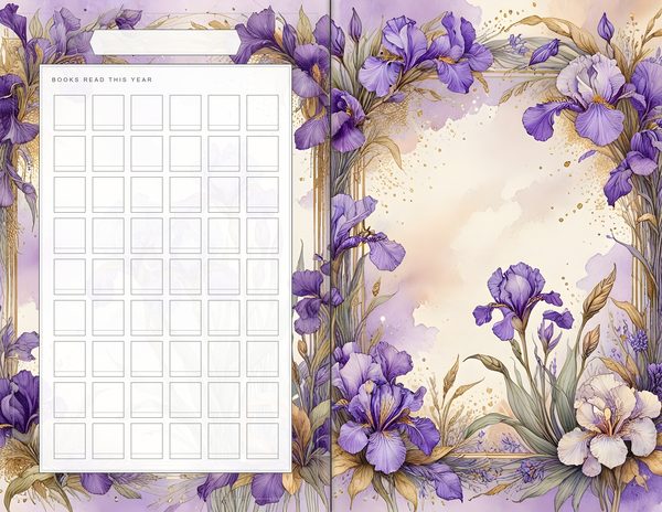 Journal Spreads: 60 Open Book Planner Pages - Watercolor Iris - Commercial Use — image 44
