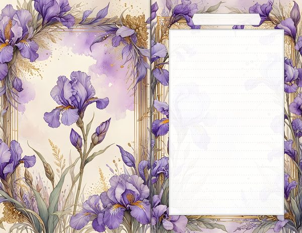 Journal Spreads: 60 Open Book Planner Pages - Watercolor Iris - Commercial Use — image 51