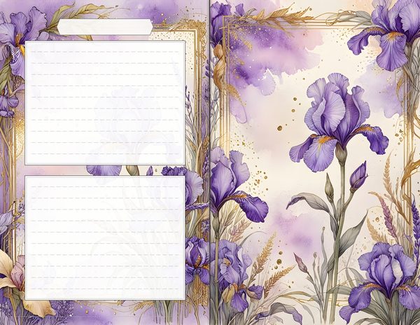 Journal Spreads: 60 Open Book Planner Pages - Watercolor Iris - Commercial Use — image 56