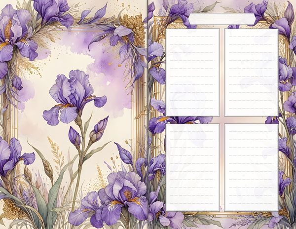Journal Spreads: 60 Open Book Planner Pages - Watercolor Iris - Commercial Use — image 58
