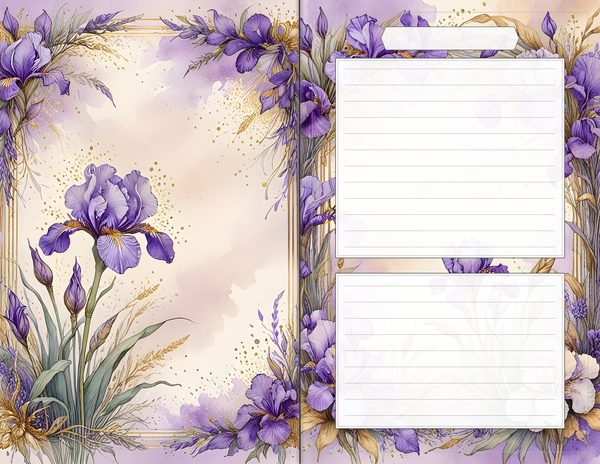Journal Spreads: 60 Open Book Planner Pages - Watercolor Iris - Commercial Use — image 59