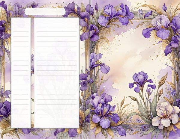 Journal Spreads: 60 Open Book Planner Pages - Watercolor Iris - Commercial Use — image 60