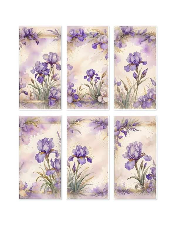 Ephemera Kit: 82 Printable Cards, Tags and Word Strips - Watercolor Iris - Commercial Use — image 1
