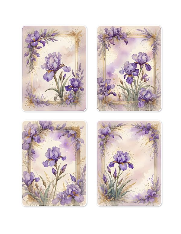 Ephemera Kit: 82 Printable Cards, Tags and Word Strips - Watercolor Iris - Commercial Use — image 8