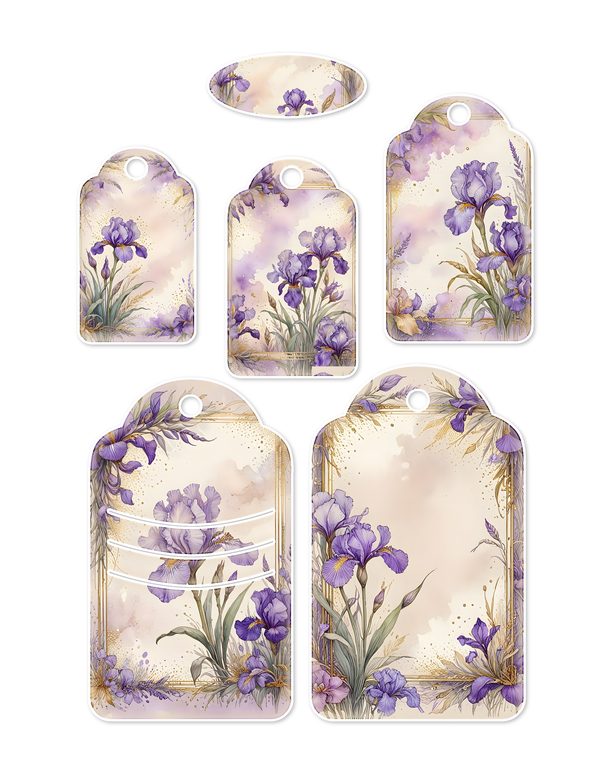 Ephemera Kit: 82 Printable Cards, Tags and Word Strips - Watercolor Iris - Commercial Use — image 24