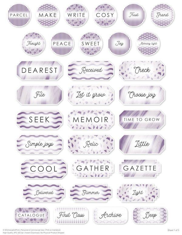 Ephemera Kit: 82 Printable Cards, Tags and Word Strips - Watercolor Iris - Commercial Use — image 61
