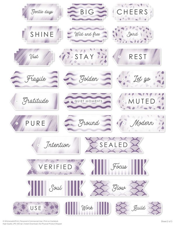 Ephemera Kit: 82 Printable Cards, Tags and Word Strips - Watercolor Iris - Commercial Use — image 62