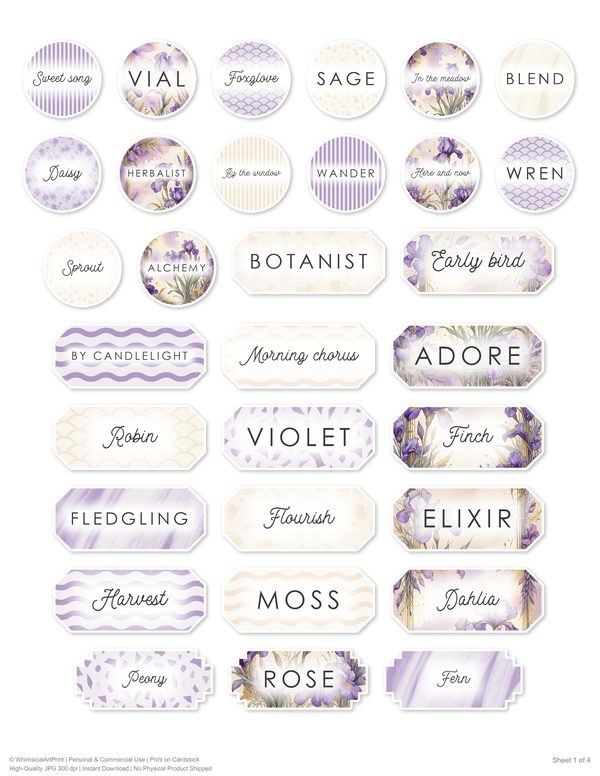 Ephemera Kit: 82 Printable Cards, Tags and Word Strips - Watercolor Iris - Commercial Use — image 67
