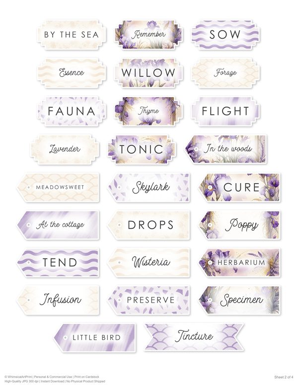 Ephemera Kit: 82 Printable Cards, Tags and Word Strips - Watercolor Iris - Commercial Use — image 68