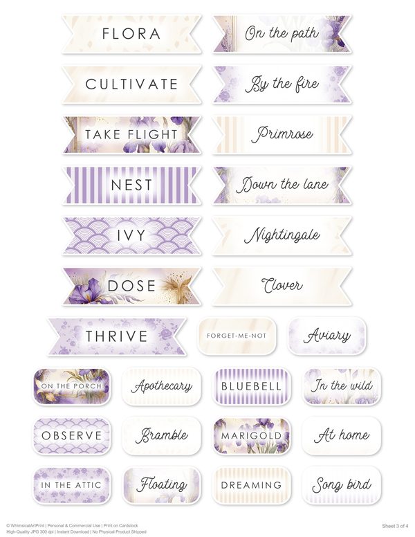 Ephemera Kit: 82 Printable Cards, Tags and Word Strips - Watercolor Iris - Commercial Use — image 69