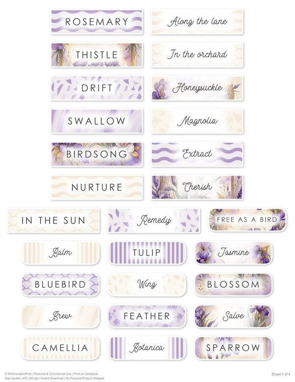 Ephemera Kit: 82 Printable Cards, Tags and Word Strips - Watercolor Iris - Commercial Use — image 70