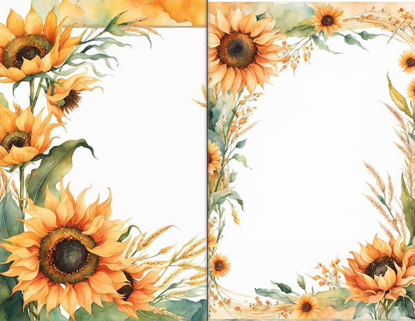 Journal Spreads: 60 Open Book Planner Pages - Watercolor Sunflowers - Commercial Use — image 10