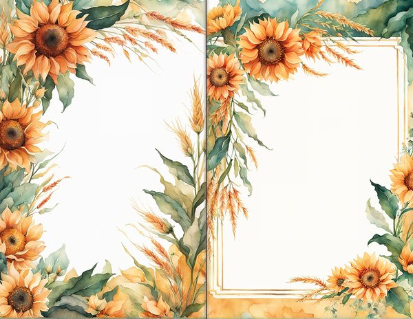 Journal Spreads: 60 Open Book Planner Pages - Watercolor Sunflowers - Commercial Use — image 15